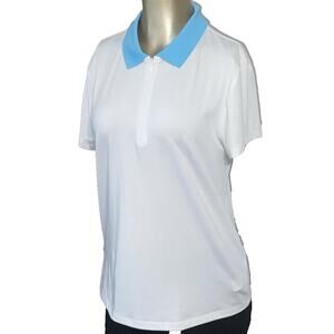 Tommy Bahama Golf Women’s Large White Quater Zip Polo Shirt Blue Contrast Collar